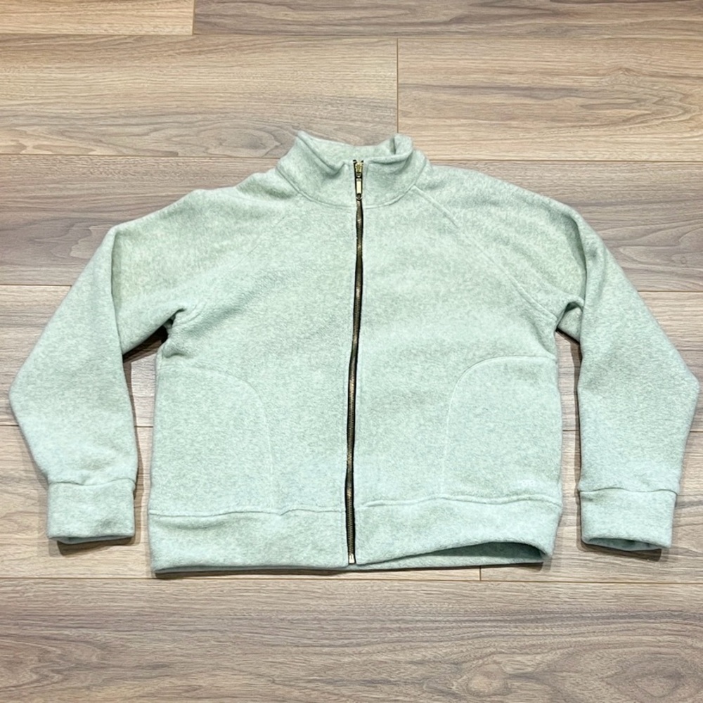 Albion Fleece Full Zip Sweater Jacket in Light Gray/Cream Size Medium